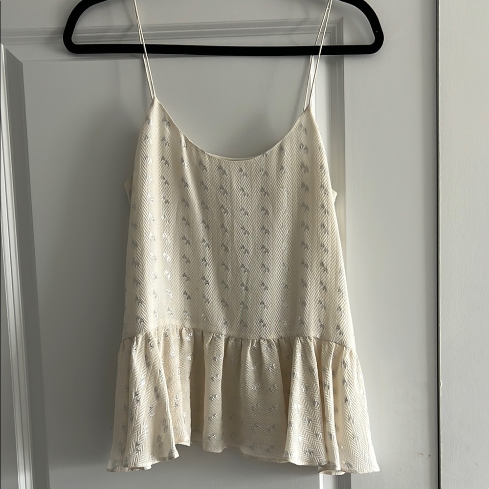Club Monaco Cream Spaghetti-Strap Ruffle Hem Tank